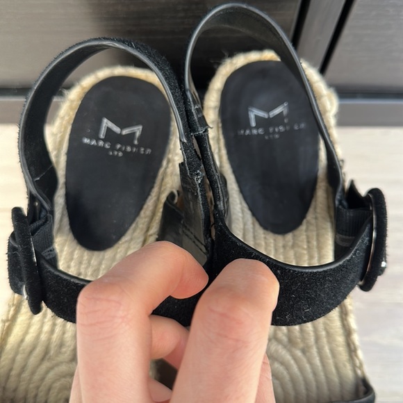 Marc Fisher Black Suede Espadrille Platform Sandal Wedges - Picture 4 of 7